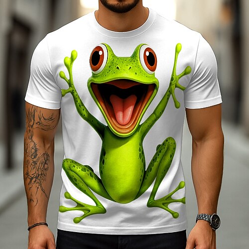 Herren 3D Frosch T Shirt Kurzarm T-Shirt 3D-Druck Rundhalsausschnitt Hemd Übertrieben Designer Party Ferien Schwarz Weiß Sommer Frühling Bekleidung S M L XL XXL XXXL Image