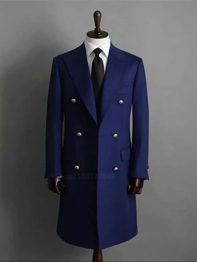 Elegante Jacken für Herren, zweireihig, Herrenmantel, Schwarz/Marineblau, Wollmischungen, mittellanger Trenchcoat, langer Herren-Wollmantel