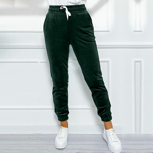 Damen Cordhose Stoffhosen Gerade Streetwear Lässig Volle Länge Natürliche Taille Einfach Tasche Elastisches Kordelzugdesign Weich Outdoor Urlaub Straße Dunkelblau Grau Schwarz Purpur Winter Normale Image