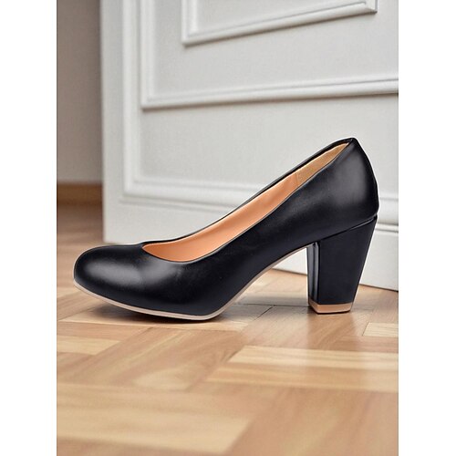 Rosafarbene Pumps mit runder Zehenpartie und Blockabsatz für Damen – bequeme Slipper aus Kunstleder, eleganter minimalistischer Stil für Bürokleidung, Hochzeiten und Herbst-Outfits Image