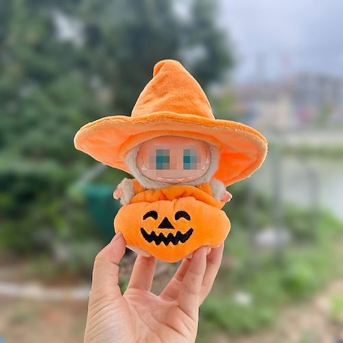 Kleidung für labubu Puppen - Halloween niedliches Outfit für 6,7 Zoll (17cm) Kostüm Zubehör (KEINE Puppe) Modepuppen Kleidungsset abnehmbares Kawaii Outfit mit Kürbis Zubehör Weihnachtsgeschenk Image