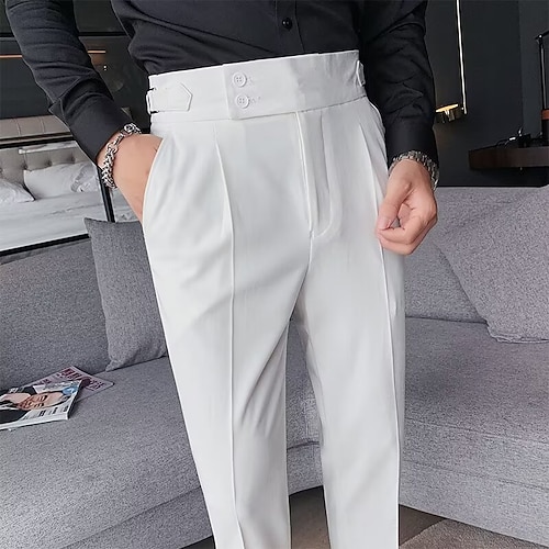 Herren Anzughose Tapered Hose Hose Tasche Einfach Komfort Weich Volle Länge Formell Party Geschäft Mode Streetwear Weiß Marineblau Unelastisch Image