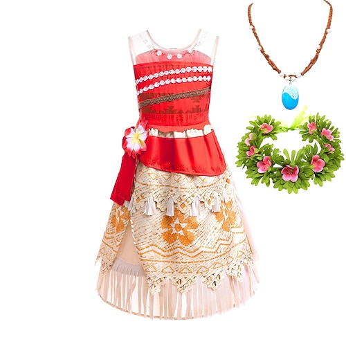Buchwoche 2026, Moana, Prinzessin Moana, Kleid, Halskette, Kostüm, Halloween-Kostüm, Cosplay-Kostüm, Film- und Fernseh-Themenkostüme, Film-Cosplay für Mädchen, Kinderkarneval, Kindertag, Weltparty, Geburtstag, Strand Image