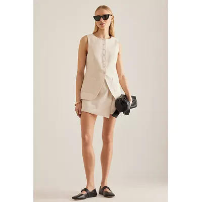 By Anthropologie Linen-Blend Longline Waistcoat