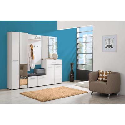 Garderoben-Set HOME AFFAIRE "Beny Flurmöbel, Dielenmöbel, Flurschrank, Flurgarderobe Breite 218 cm", opak weiß, weiß hochglanz, B:218cm H:192,5cm T:35,5cm, Spanplatte, MDF, Metall, Kunststoff, Glas, Kastenmöbel-Sets, inkl. 2 Schränke, Sitzbank mit... Image