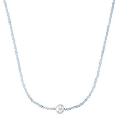 Collier SMART JEWEL "mit Stein-Kugeln + Muschelkern-Perle, Silber 925", blau (hellblau), Halsketten, Damen, 45cm, Silber 925 (Sterlingsilber) Image