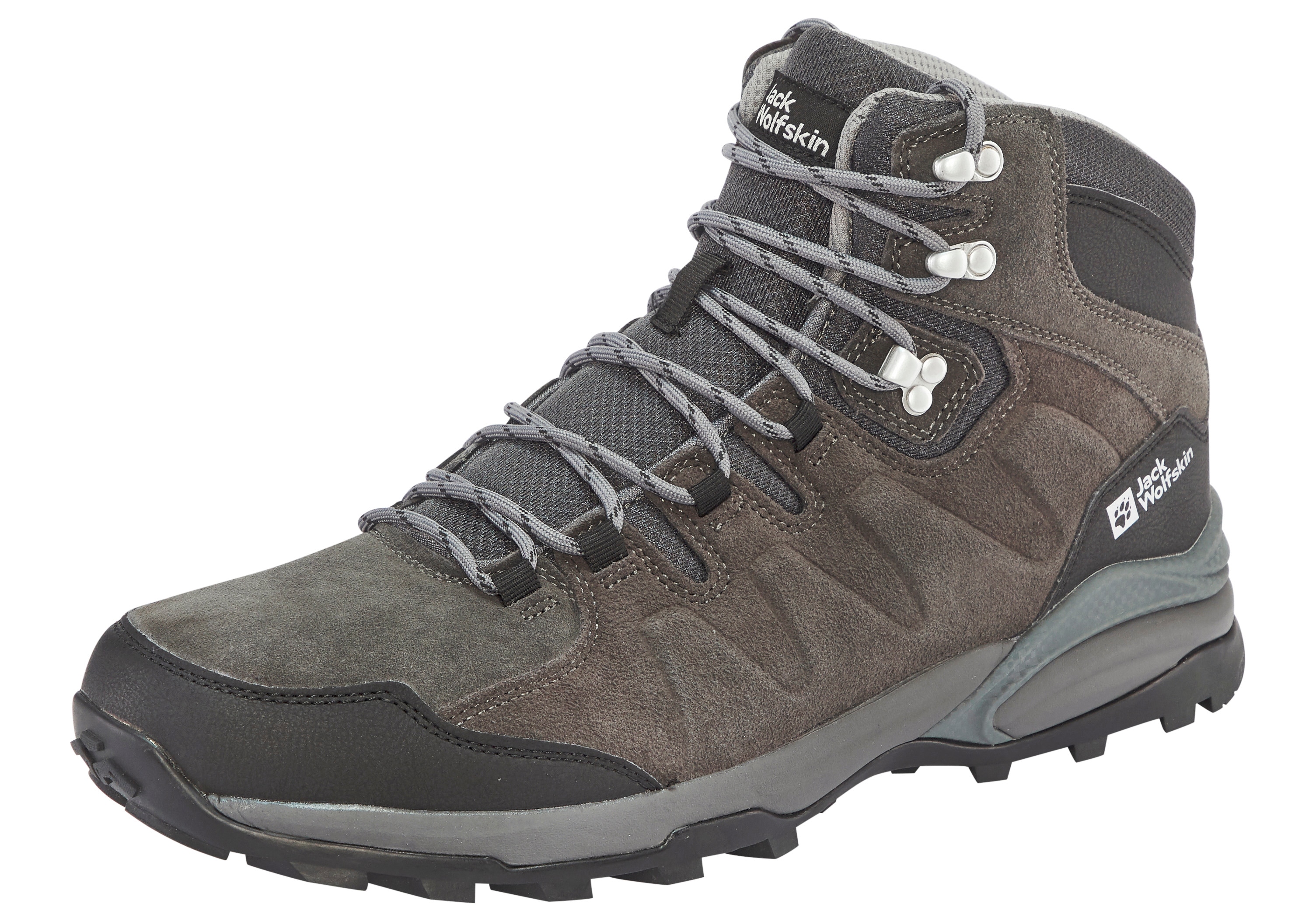Wanderschuh JACK WOLFSKIN "MTN GOAT MID M", Gr. 41, schwarz, grau, Leder, Schuhe, Trekkingschuh
