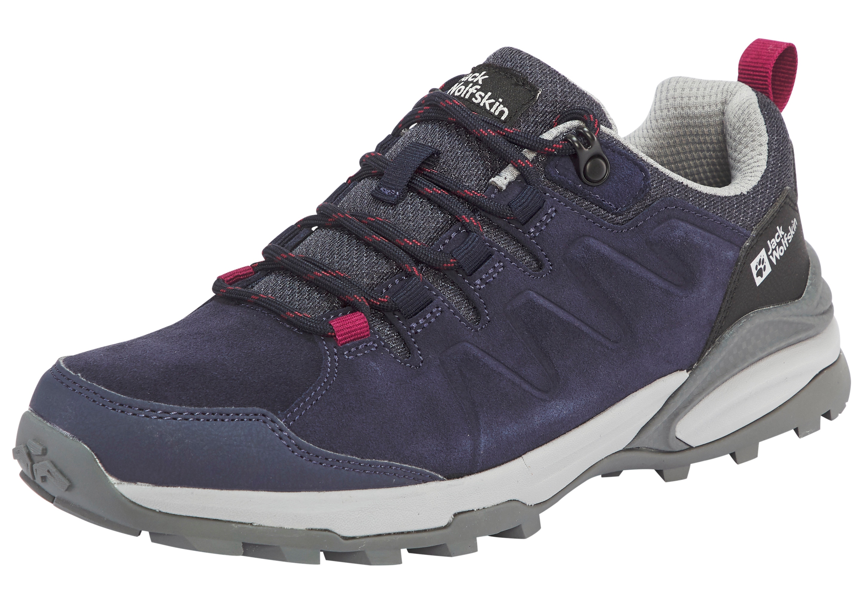 Wanderschuh JACK WOLFSKIN "MTN GOAT LOW W", Damen, Gr. 40, grau (graphite, pink), Leder, Schuhe Wanderschuh, Trekkingschuh