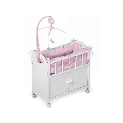 Badger Basket White Doll Crib With Cabinet Bedding And Mobile - Pink/White