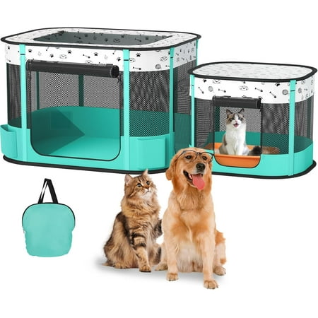 Portable Cat Playpen Foldable Pet Dog Playpen for Kitten Puppy Play Pen Indoor/Outdoor Cats Enclosure Cages Tent with Carrying Case 600D Oxford 8-Rods 32 x24 x22