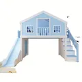 Lit créatif de maison d'arbre en bois massif avec glissière d'escalier lit superposé combiné en bois pour enfants