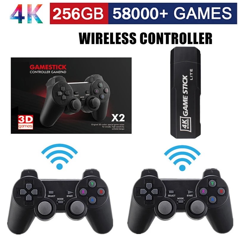 GD10 bâton de jeu 256G 4K HD Console de jeu vidéo Double sans fil 2.4G contrôleur Console rétro 58000 jeux pour PSP cadeau de noël