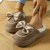 Bogen Flauschige Damen Hausschuhe Hause Winter Luxus Design Frau Schuhe Plüsch Indoor Casual Fuzzy Pelz Rutschen Elegante Plattform Schuhe