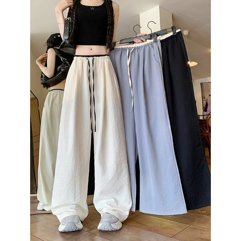 Hohe Taille frauen Hosen Übergroßen Solide Damen Koreanische Mode Plus Größe Hosen Casual Kordelzug Lose Weibliche Hosen Neue 2025 Image