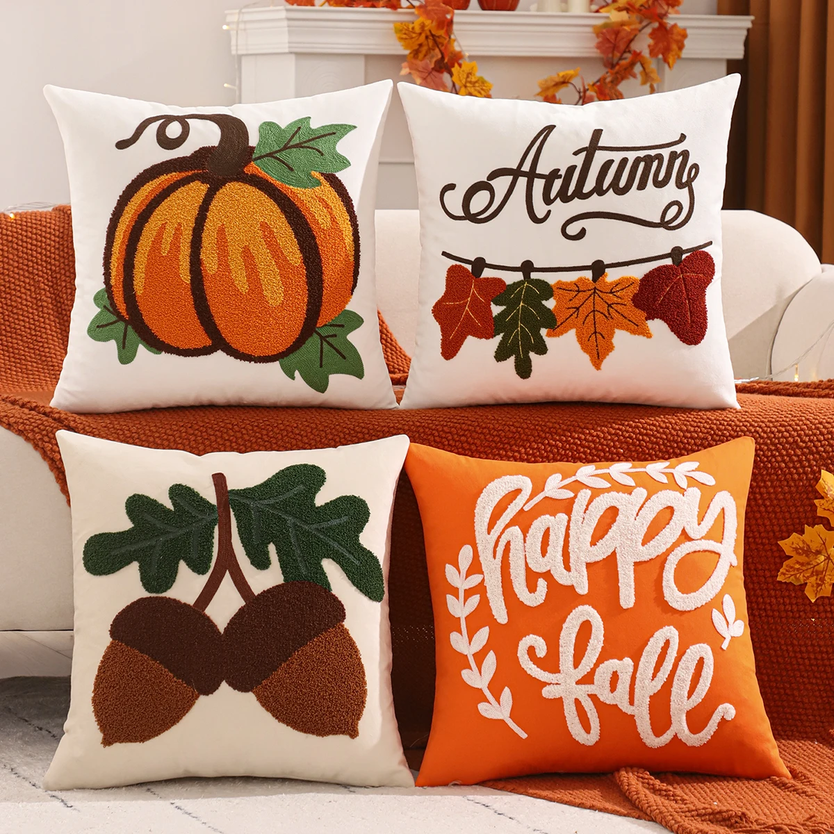 1PC Halloween Dekoration Wurf Kissenbezug Kürbis Blätter Stickerei Samt Herbst Thanksgiving Ernte Hause Wohnzimmer Image