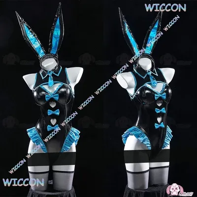 Projekt Sekai Cyberpunk Mikukulack Bunny Cosplay Kostüm PU Leder Overall Sexy Ohren Handschuhe Cyborg HalloweenWeihnachten Cosplay Image