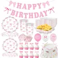 Decorazione per feste con fiocco rosa Fiocco rosa Napink Piatto di carta Tazza Vassoi per barche per alimenti Decorazioni per torte con fiocco Fiocco rosa Forniture per feste di compleanno per ragazze