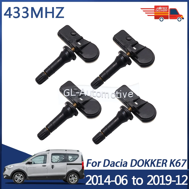 4PCS 433MHZ Reifendruck Überwachung Sensor TPMS Sensor Für Dacia Dokker Van 2014-06 bis 2020-03 407009322 R Image