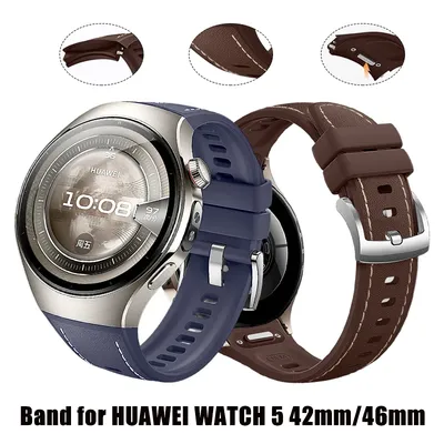 Original Silikon-Lederarmband für Huawei Watch 5 46 mm, keine Lücken, Gummiband für Huawei Watch 5 42 mm unten, Schnellverschluss-Band Image