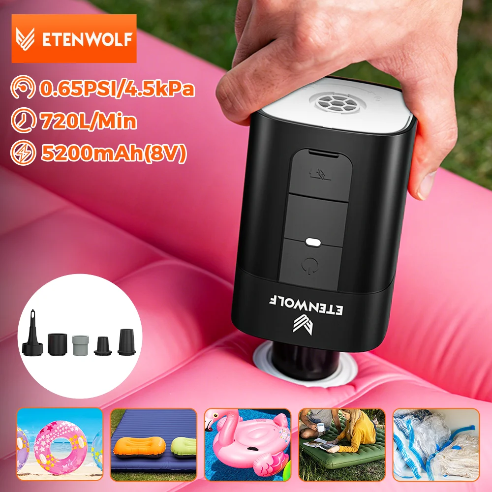 ETENWOLF AIR 5 PRO Elektrische Luftpumpe, 720 LPM, 4 x schneller 10400 mAh Inflator und Deflator, tragbare Luftpumpe für Poolschwimmer Image