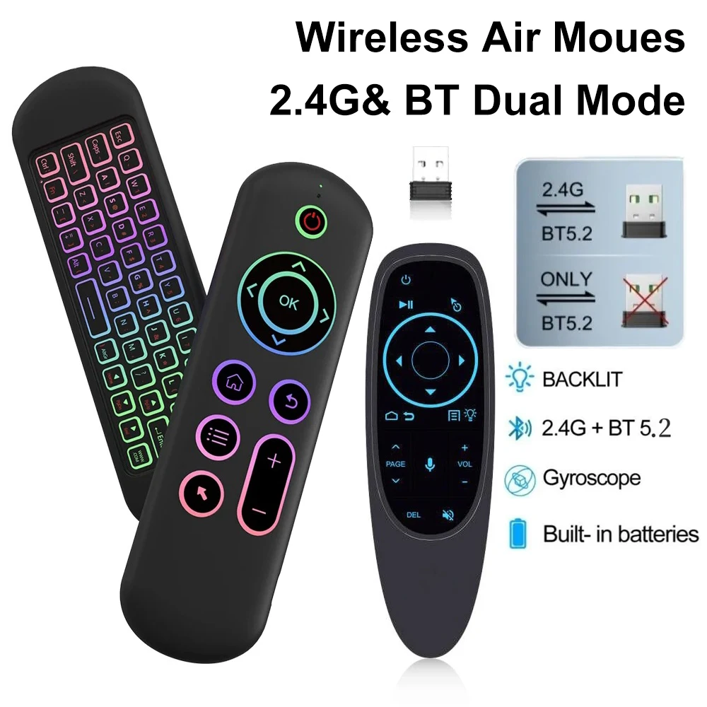 2,4 GHz Wireless M5 Air Mouse Bluetooth 5,2 Mini Tastatur Stimme Hintergrundbeleuchtung Fernbedienung IR Lernen Fernbedienung für PC Android Image