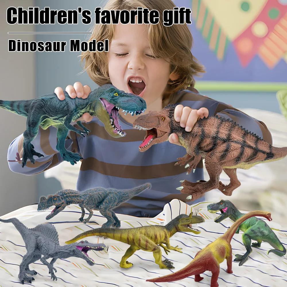 8 große handbemalte realistische Dinosaurier, Länge 8–14 Zoll, Jurassic Tyrannosaurus Rex, Strange Dragon, Brachiosaurus, Triceratops, Spinosaurus, Triceratops, Ornament-Sammlungsmodell Image
