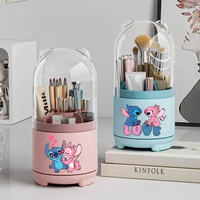 Disney Stitch Makeup Brush Storage Box for Women Anime Cartoon Cute Pen Container Fashion Cosmetics Storage Containers Gifts