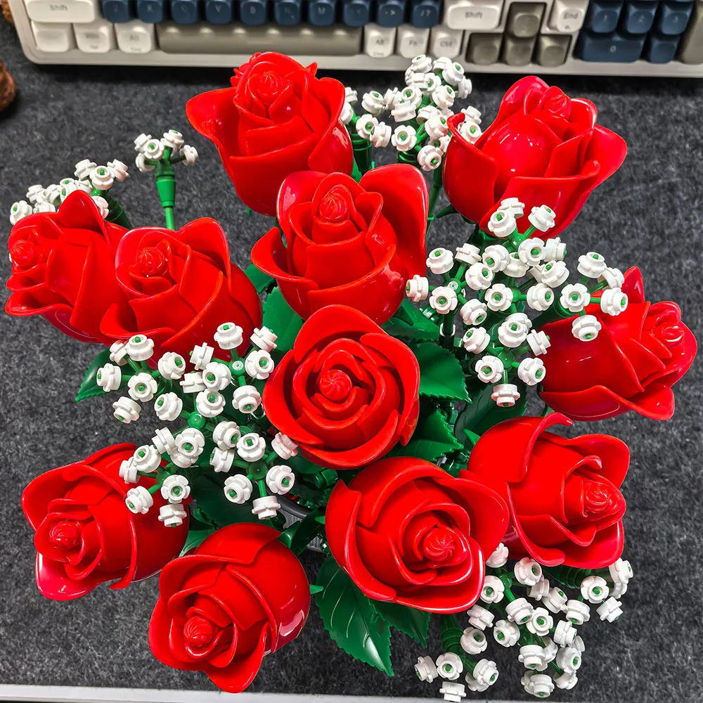968PC Romantische Rose Bouquet Bausteine Kreative Hause Desktop Anlage Dekoration Montage Bausteine Spielzeug Geschenke für Mädchen Image