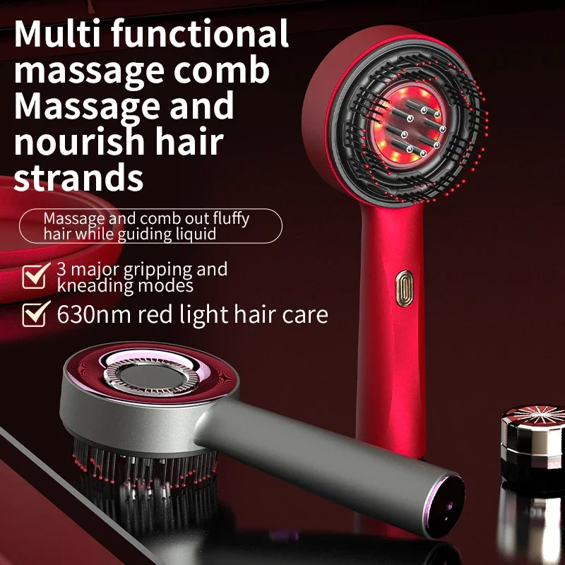 Elektrische Kopf Massage Kamm Haar Medizin Öl Applikator Kopfhaut Massage Pinsel 630nm Infrarot Rot Licht Haar Wachstum Kamm Haarpflege Image
