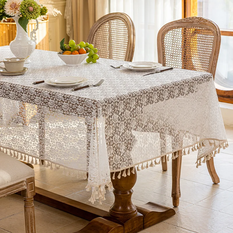 Weiße Spitze Tischdecke Rose Quaste Tischdecke Home Teetisch Dekoration geeignet für Küche Hochzeit Esszimmer