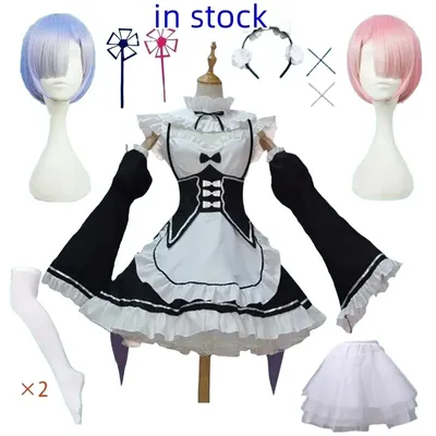 Anime ram rem lolita maid cosplay kostüme vestido re: zero kara hajimeru isekai seikatsu halloween kostüme für frauen loli kleid Image