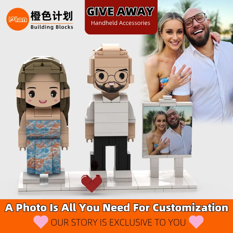 Orange plan photo custom Building blocks minifigures personalized couple set anniversary small particles