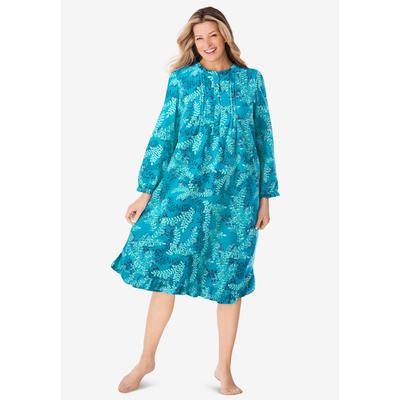 Plus Size Women's Cotton Flannel Print Short Gown by Only Necessities in Dark Turq Holiday Holly (Size 1X) Pajamas