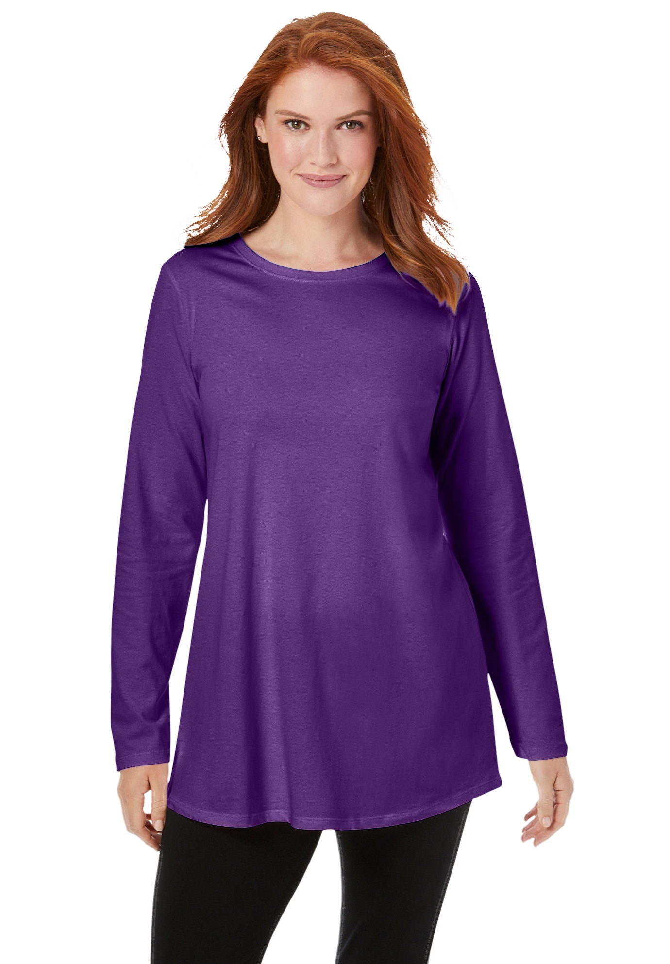 Plus Size Women's Perfect Long-Sleeve Crewneck Tunic by Woman Within in Radiant Purple (Size 12)