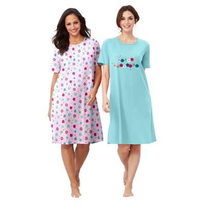 Plus Size Women's 2-Pack Short-Sleeve Sleepshirt by Dreams & Co. in Pale Ocean Ornament (Size 7X/8X) Nightgown
