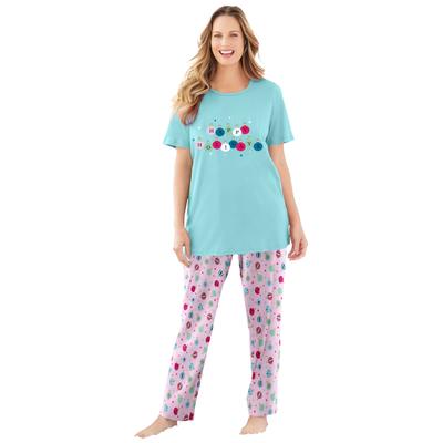 Plus Size Women's Graphic Tee PJ Set by Dreams & Co. in Pale Ocean Ornament (Size 6X) Pajamas