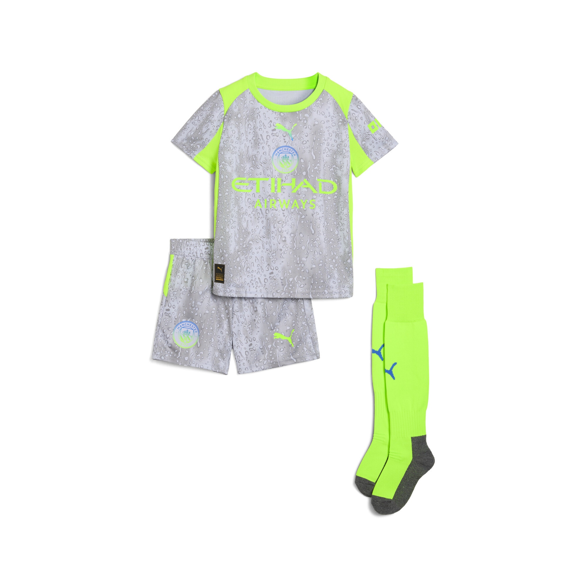Trainingsanzug PUMA "Manchester City 25/26 Ausweichtrikot Mini-Kit Kinder", Herren, Gr. 116, grün (cool weather pro grün blau), Obermaterial: 100% Polyester; Rippe: 100% Polyester, Sportanzüge Image