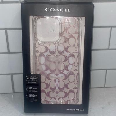 Coach Accessories | Coach Pink Glitter Protective Case With Magsafe For Iphone 15 Pro Max New In Box | Color: Pink/White | Size: Iphone 15 Pro Max