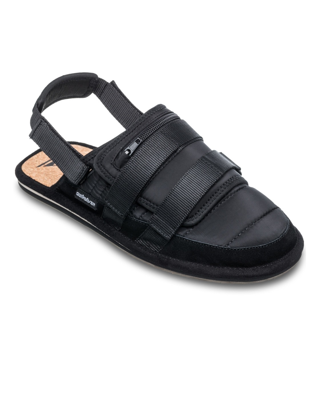 Sandale QUIKSILVER "After Session Mule", Gr. 11 (44), schwarz, Obermaterial: Textil, Leder, Reißverschluss – Futter: Textil – Laufsohle: Gummi, Schuhe
