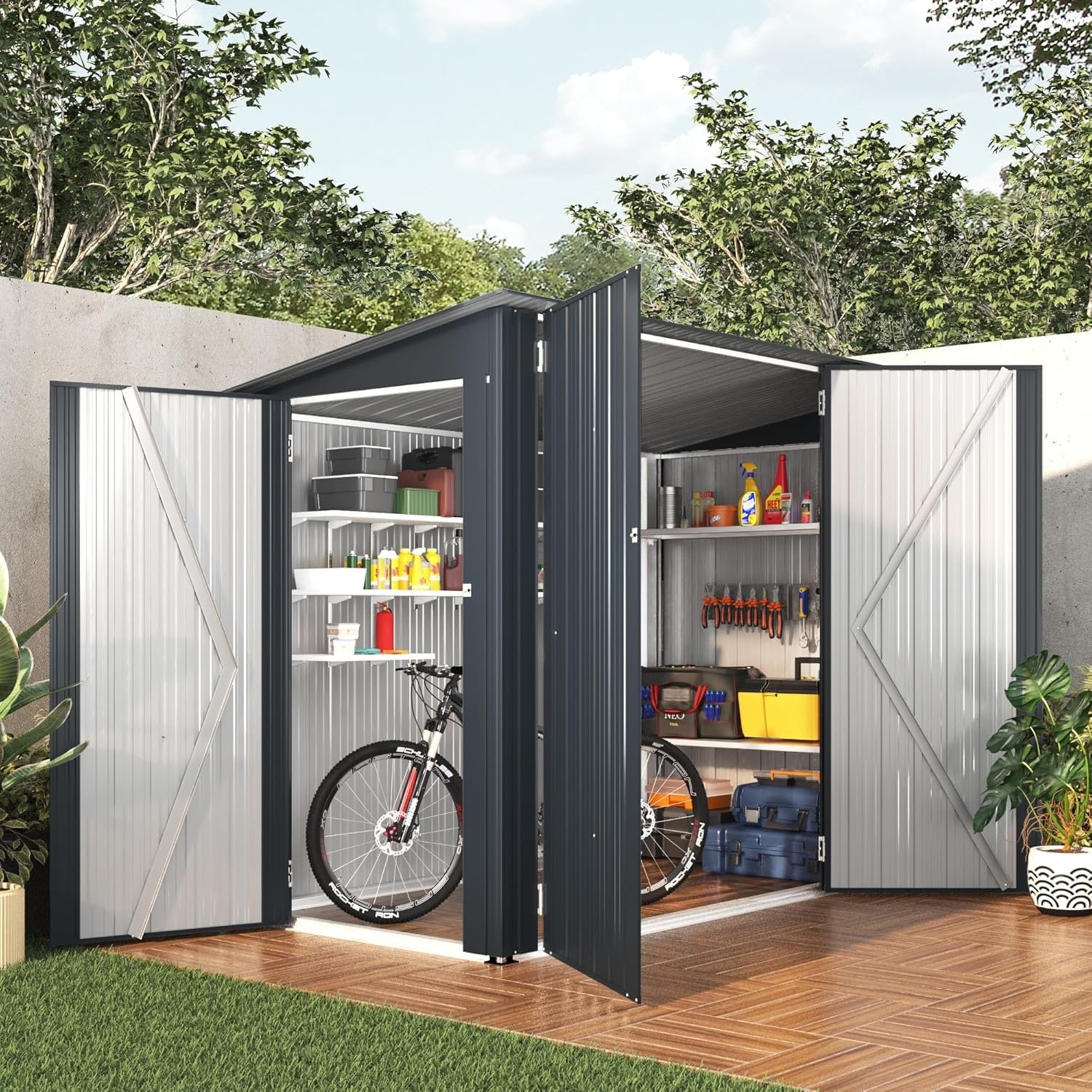 AECOJOY Bike Lean to Shed, Outdoor Bike Storage Sheds & Outdoor Storage Clearance, Small Metal Horizontal Shed for Garden