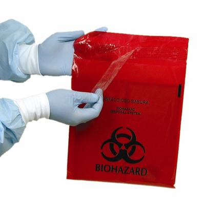 Unimed - Midwest Stick on Biohazard Waste Bag Biohazard Symbol 0.35 gal. Red 9 X 10 Inch (769212_BX) 100/BX GoodEarth Products Bio-Hazard Can Liners