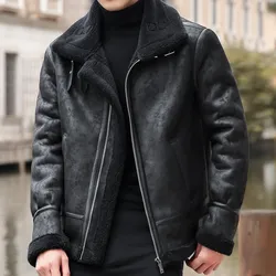 Lamm Kaschmir PU Leder Jacke Herren Plus Samt Männer Winter Warme Motorrad Verdickte Leder Mantel Mann Fleece PU Leder Mäntel