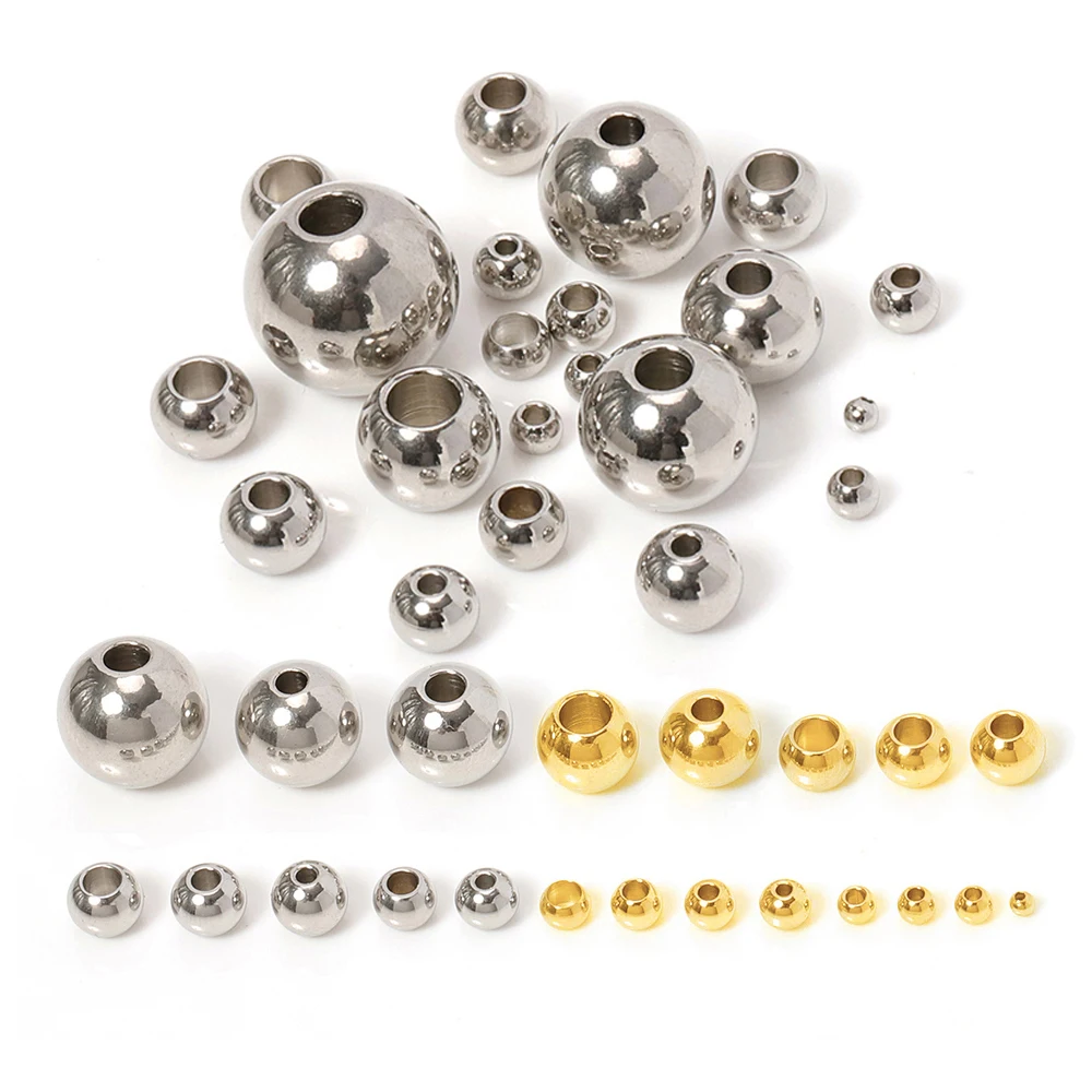 100pcs 3/4/5/6/8/10mm Silber Edelstahl Spacer Perlen Lose ball mit Großen Loch 1,2-5mm für Charme Armbänder Schmuck Machen Image