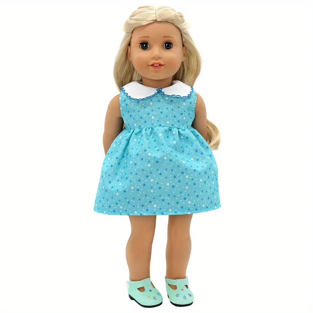 1 Satz Mädchenpuppenkleidung, geeignet für 16-Zoll-Puppen (Produkt enthalten keine Puppe und Schuhe) Blue Star Curly Collar Rock Image