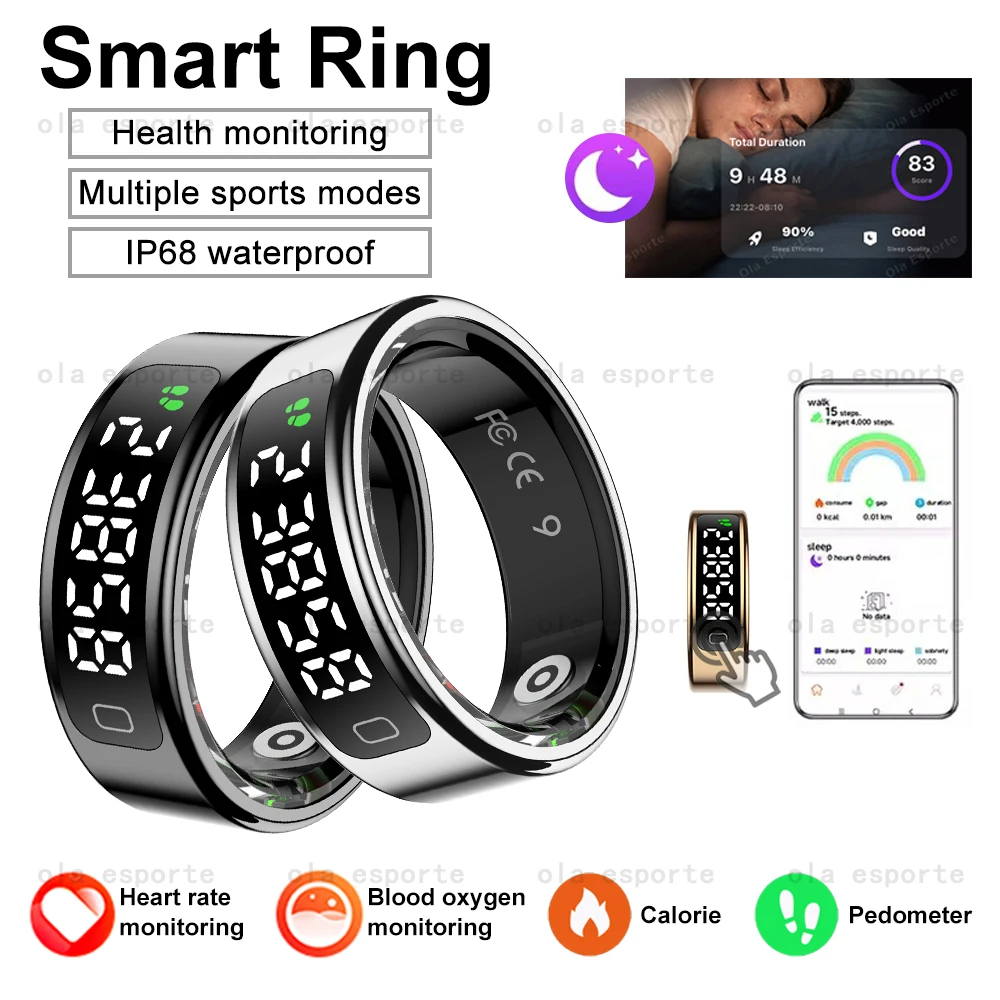 SmartRing Für Männer Frauen Herzfrequenz Blut Sauerstoff Schlaf Gesundheit Überwachung Smartring Wasserdicht Mehrere Sport Modi Fitness Ringe