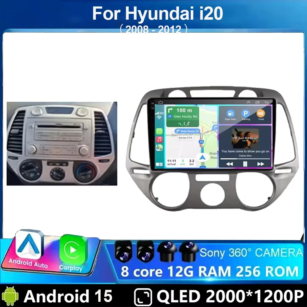 Android 15 Carplay Autoradio für Hyundai i20 2008 2009 2010 2011 2012 Stereo Multimedia Videoplayer DSP GPS 4G WIFI Touchscreen Image