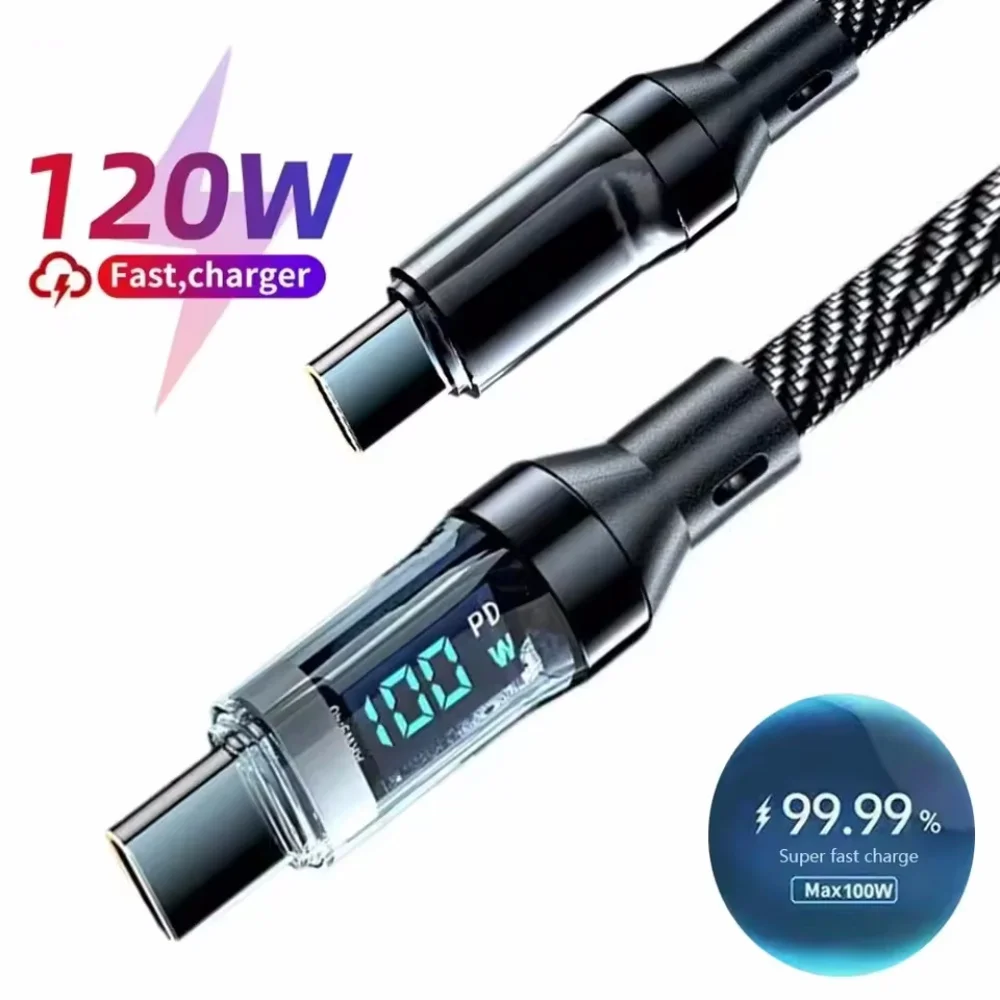 Ultra-Super-Schnellladekabel-6A 120W USB A auf Typ C Nylon-Datenkabel für Xiaomi Redmi Samsung mit LED-Digitalanzeigekabel Image