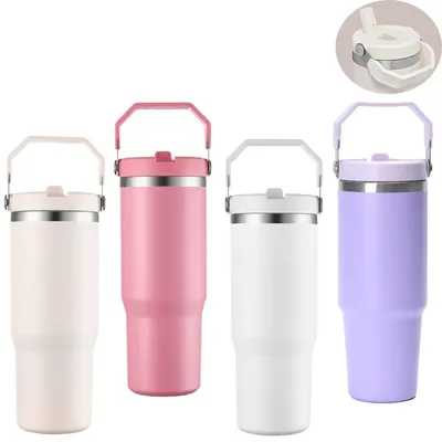 900ml/30oz Tritan Stainless Steel Thermos with Straw and Leak Proof Lid Vacuum Insulated Water Bottle for Home, Office or Car