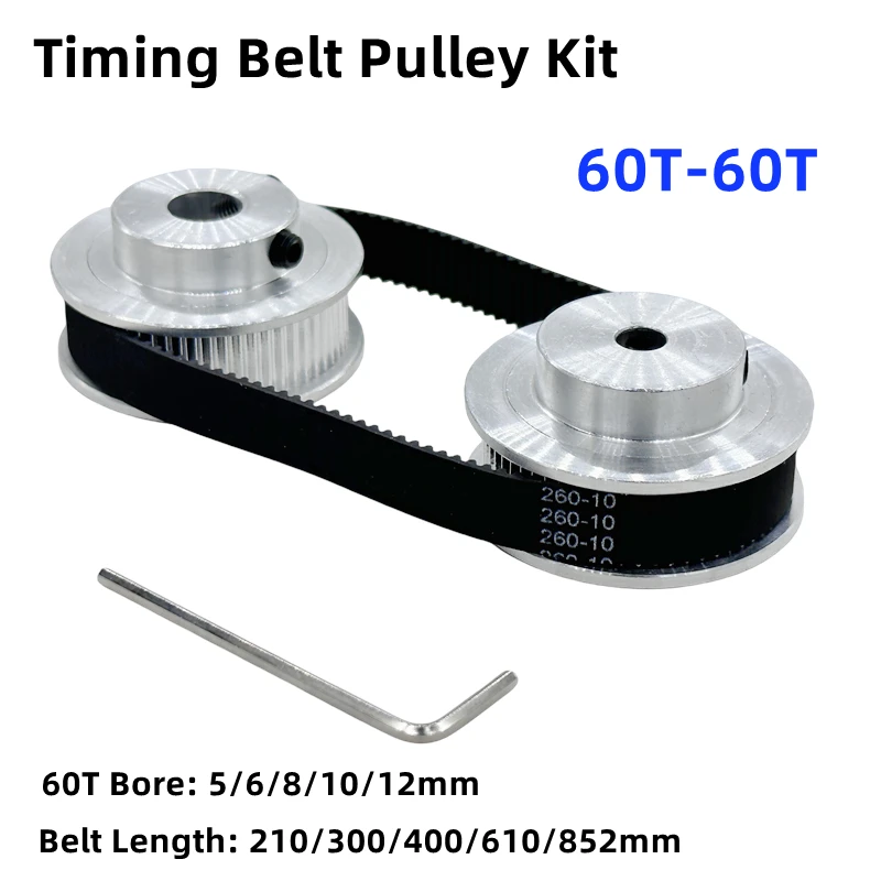 60T 60Zähne GT2 Zahnriemenscheiben-Kit 1:1 Geschwindigkeitsverhältnis Blende 5-12mm Breite 6/10mm 2GT Reduzierrolle 60 Zähne 3D-Druckerteile Image