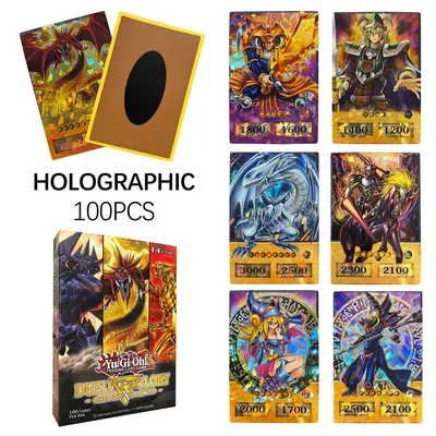 100 Stück glänzende Yu-Gi-Oh-Karten im Anime-Stil, blaue Augen, dunkler Magier, Obelisk Slifer Ra Yugioh Dm, klassische Proxy-DIY-Karte, Kindergeschenk Image